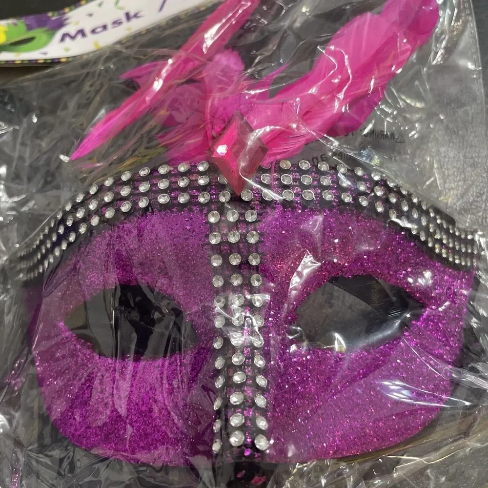 Mask ✨Masque Venice Pink Feather Festival Mardi‎ Gras Masquerade NEW